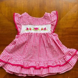 Beautiful watermelon and strawberry Brocades, shepherds check pattern dress.